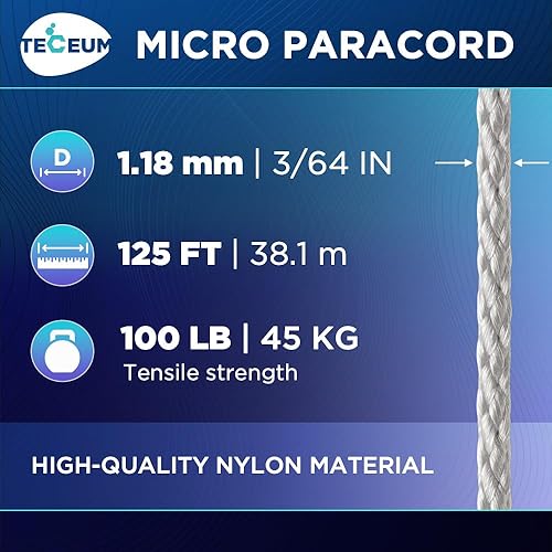 Miniatura 11 de TECEUM Micro Paracord – 0.046 in x 125 pies – Micro cable de utilidad – Cuerda de paracaídas trenzada fina – Lo mejor para manualidades, proyectos