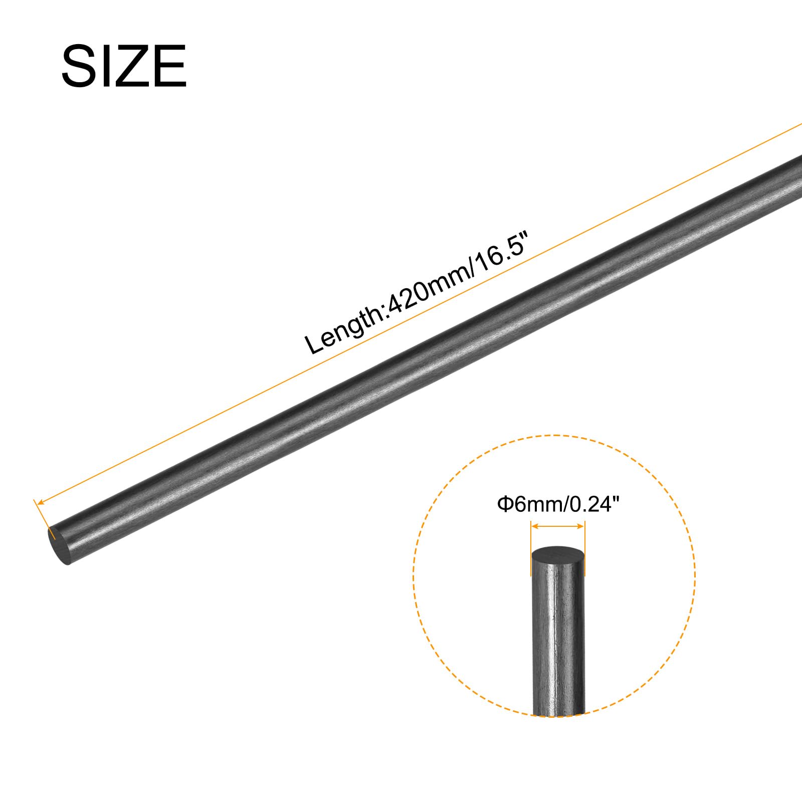 QUARKZMAN Asta in Fibre di Carbonio, 6mm x 420mm per Auto RC Aeroplano Strumento Fai da Te Tubo Ala Quadricottero, Confezione da 6