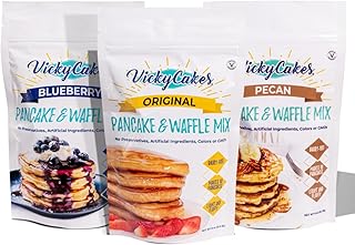 Vicky Cakes Pancake & Waffle Mix Variety Bundle - Original, Blueberry and Pecan | Light & Fluffy, Dairy-Free, Vegan-Friendly, Non-GMO | (Pack of 3) 8oz each.