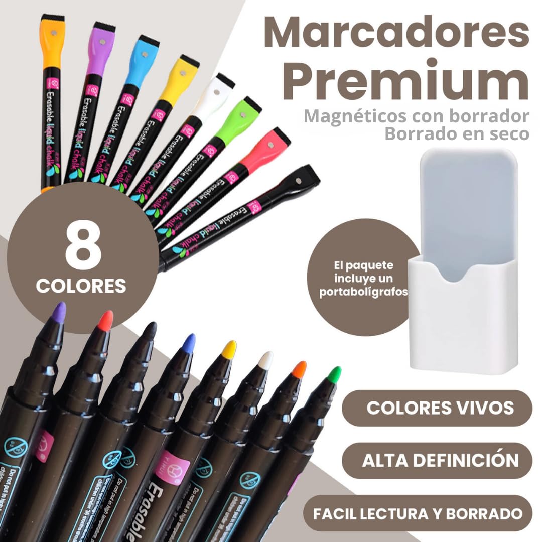 2 pcs Pizarra Magnetica Nevera - Calendario nevera transparente ESPAÑOL - Planificador Semanal + Mensual 40 x 30cm + 8 Rotuladores PREMIUM - calendario iman nevera 2025 reutilizable