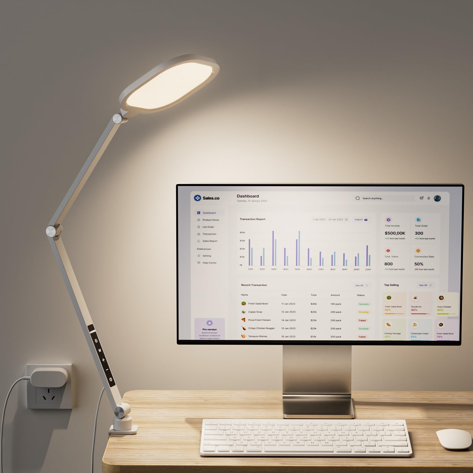 LitONES LED Desk Lamp for Home Office, 15W Desk Light with C- Clamp, Swing Arm, Memory & Timer Function, 1200LM Dimmable Computer Light for Video Calls, Conference, Study (White-Clamp)
