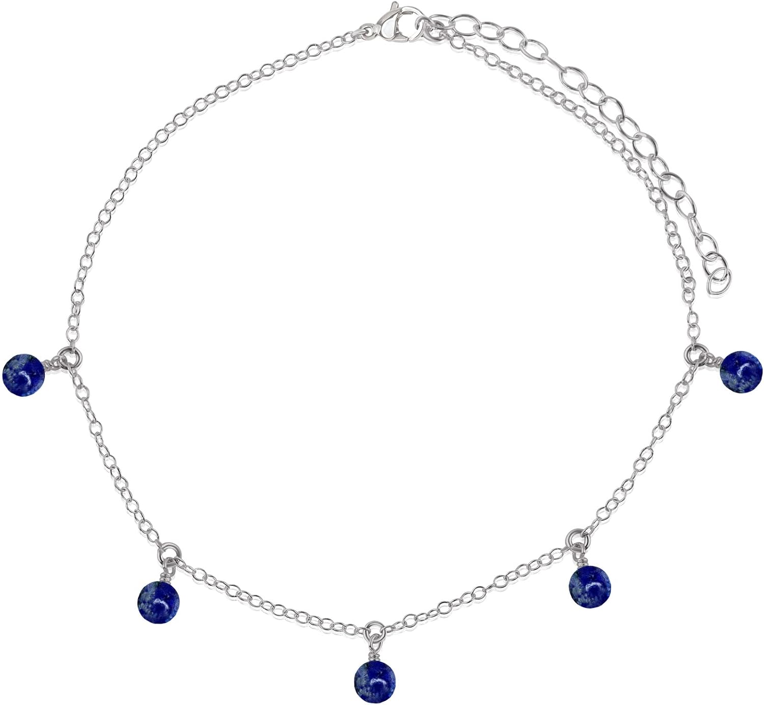 Luna Tide Lapis Lazuli Bead Drop Anklet in Stainless Steel