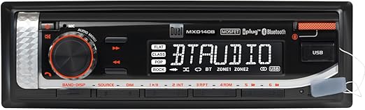 Dual Electronics MXD140B Marine Radio | AM/FM Stereo Receiver | 8-Character LCD | Single DIN | Boat Radio with Built-in Bluetooth | USB Port with 2.1 A Charging | Black