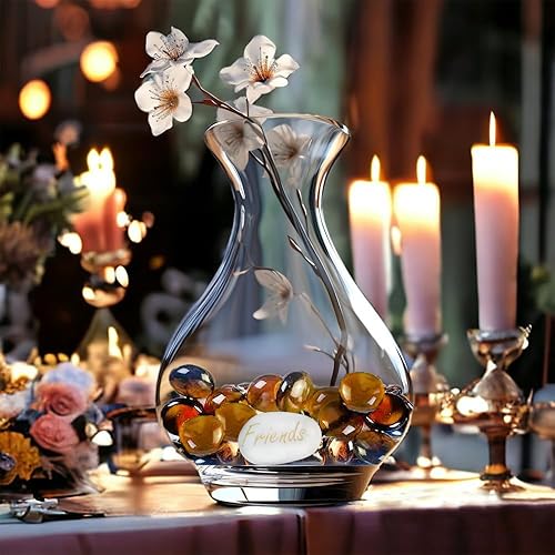 Miniatura 7 de HappyFiller Gemas de vidrio ámbar oscuro con 1 pieza de piedras preciosas inspiradoras de 5 libras, rellenos de jarrón de flores, para interiores y