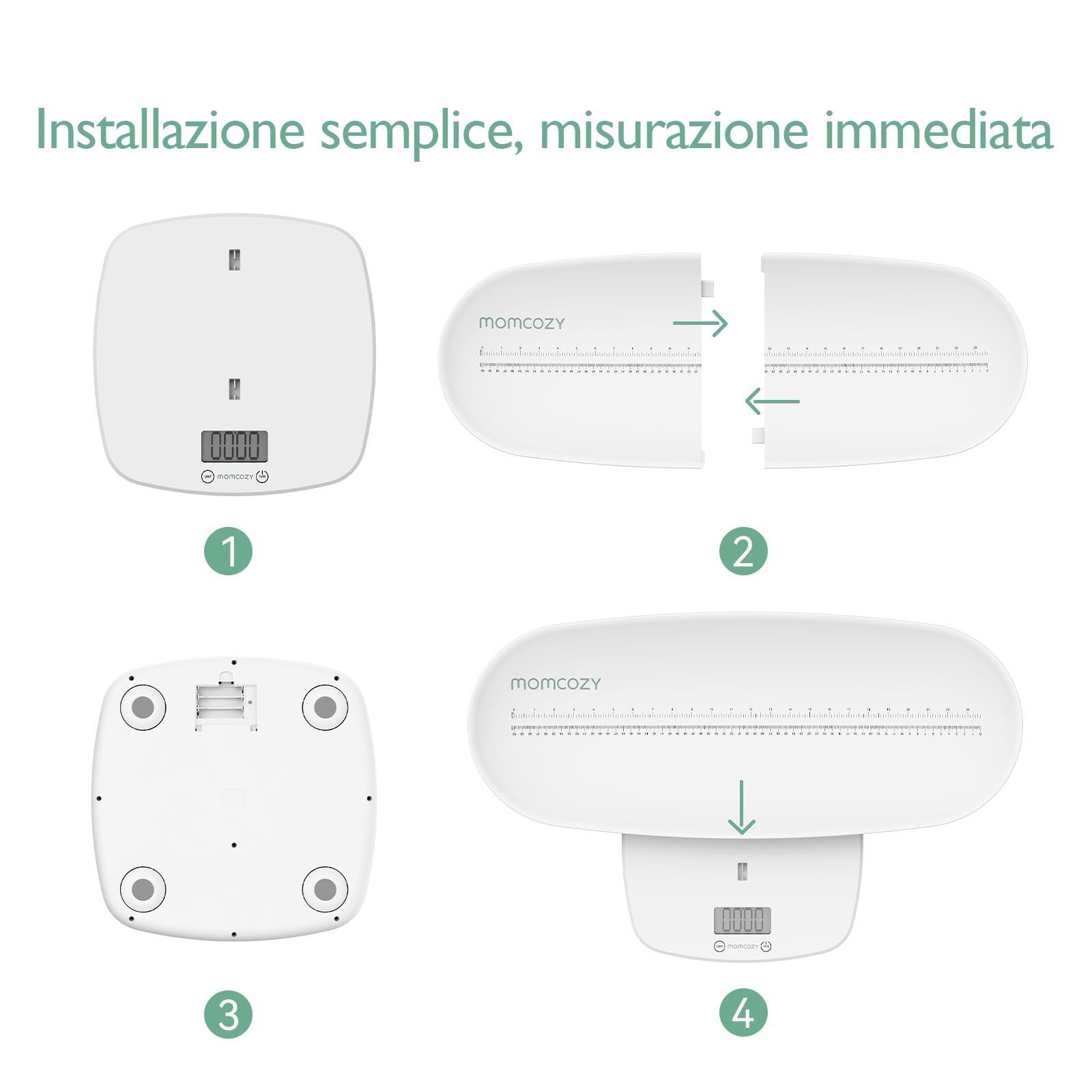 Momcozy Bilancia Neonato Digitale, Adulti e Animali Domestici, Memoria | Vassoio ergonomico rimovibile, Peso/Altezza, precisione 5 g fino a 20 kg, funzione tara, 5 unità e display LED orientabile
