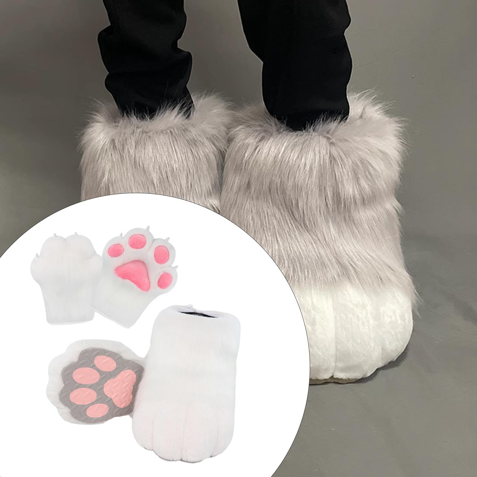 UGPLM Cosplay Animal Paws Fursuit for Women Gloves for Holiday Role Playing Masquerade: White