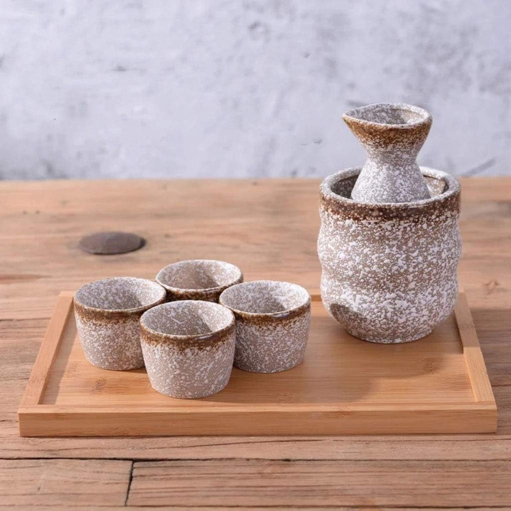 5/6/7 Piece Set Japanese Sake Set Handicraft Wine Glass Vintage Ceramic Sake Cup Cold/Hot/Tea/Sake Cup Japanese Sake Set Gold White Black (Color : F) (A)