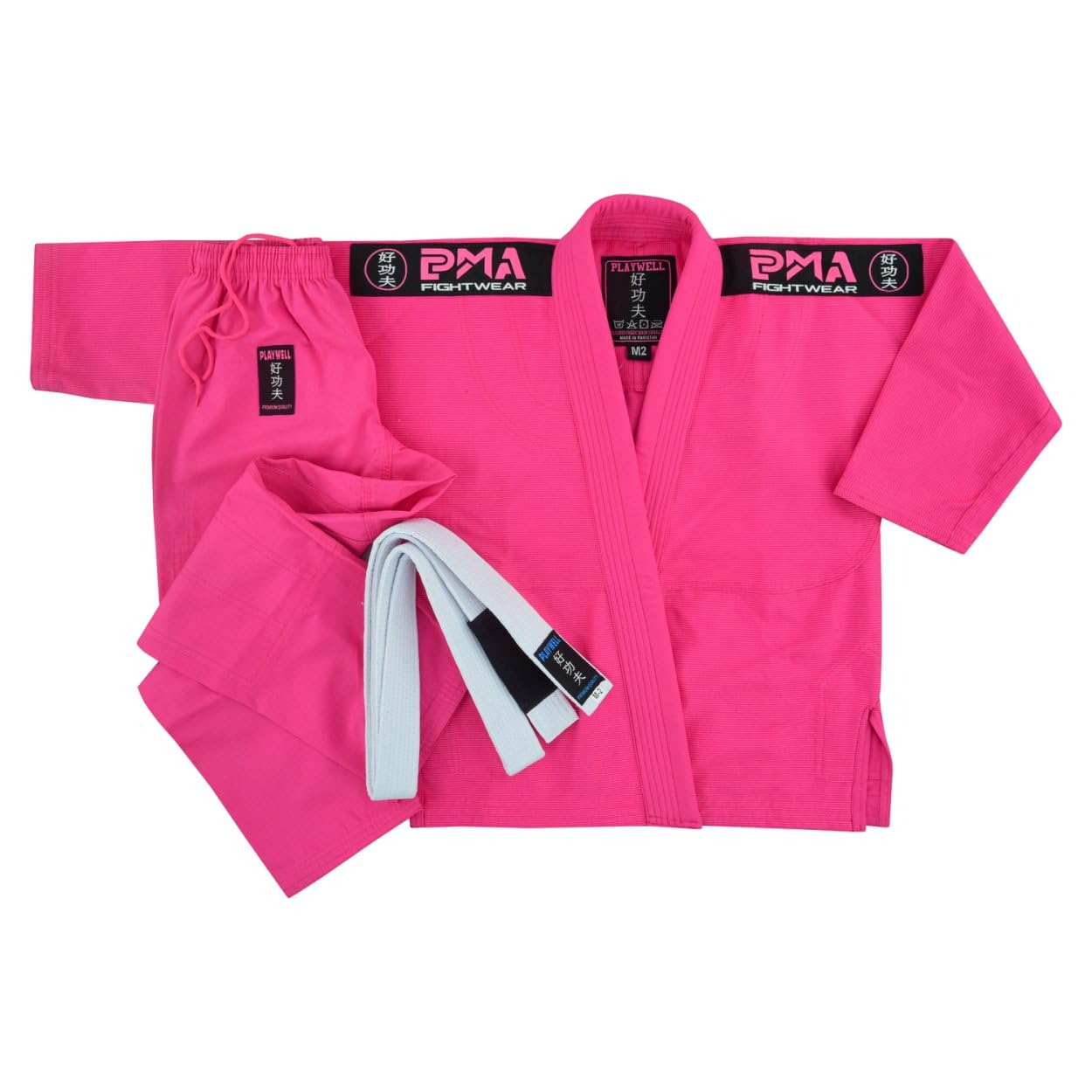 Playwell Uniforme para adultos Pink Pro Elite BJJ GI (viene con cinturón blanco gratis)
