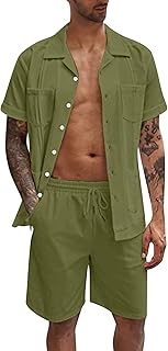 Conjunto de 2 piezas para Hombre, Camisa de Manga Corta con botones, Pantalones Cortos de Cintura elástica