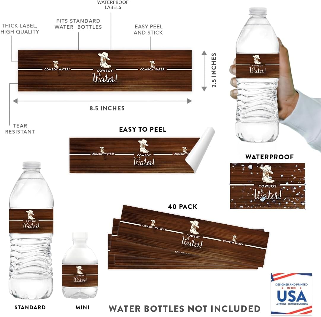 Andaz Press Birthday Labels - Cowboy Boots, 20-Pack, Stickers for Water Bottles