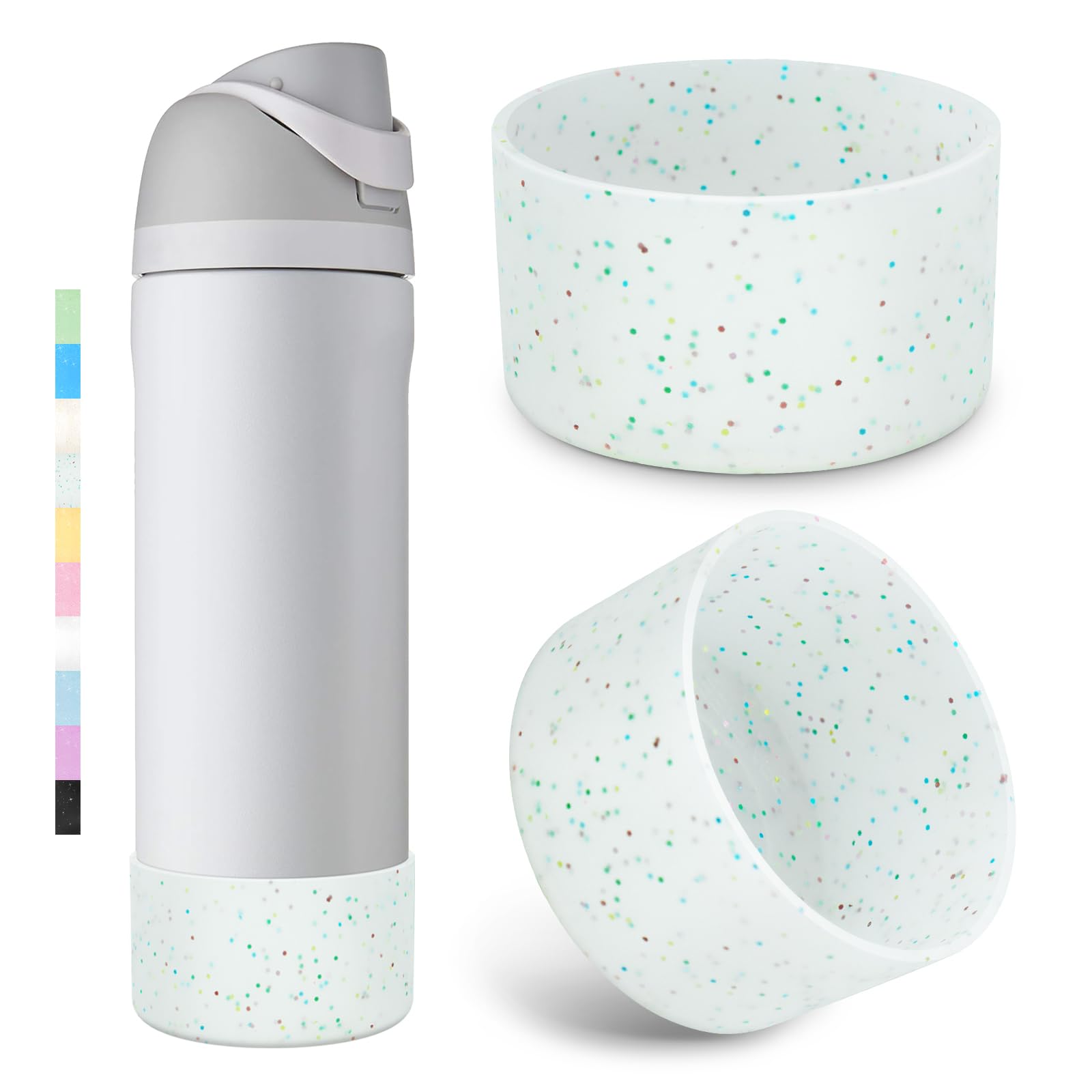 Allwith 2PCS Glitter Silicone Boot for Owala Water Bottle, Anti-Slip Protective Sleeve for Owala Twist,FreeSip and Flip Stainless Steel Water Bottle,
