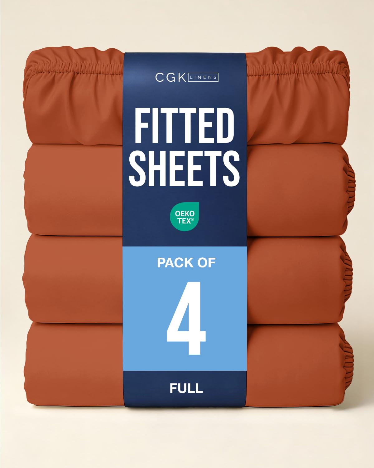Full Fitted Sheet - Pack of 4 Single Fitted Bottom Sheet Only - Terracotta