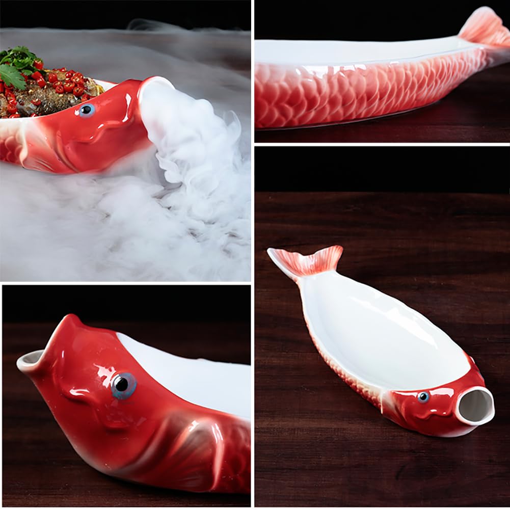 Plato japonés de cerámica roja para Servir Pescado y Carpa