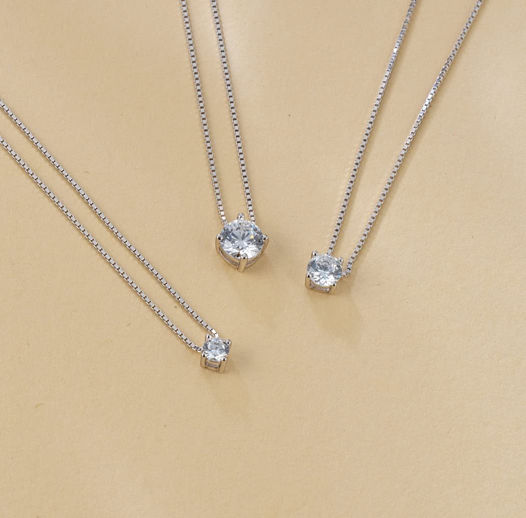 Collana Punto Luce Donna in Argento 925% Con Pietra Zircone Taglio Brillante Varie Grandezze - Catenina Collanina Donna Ragazza Bambina