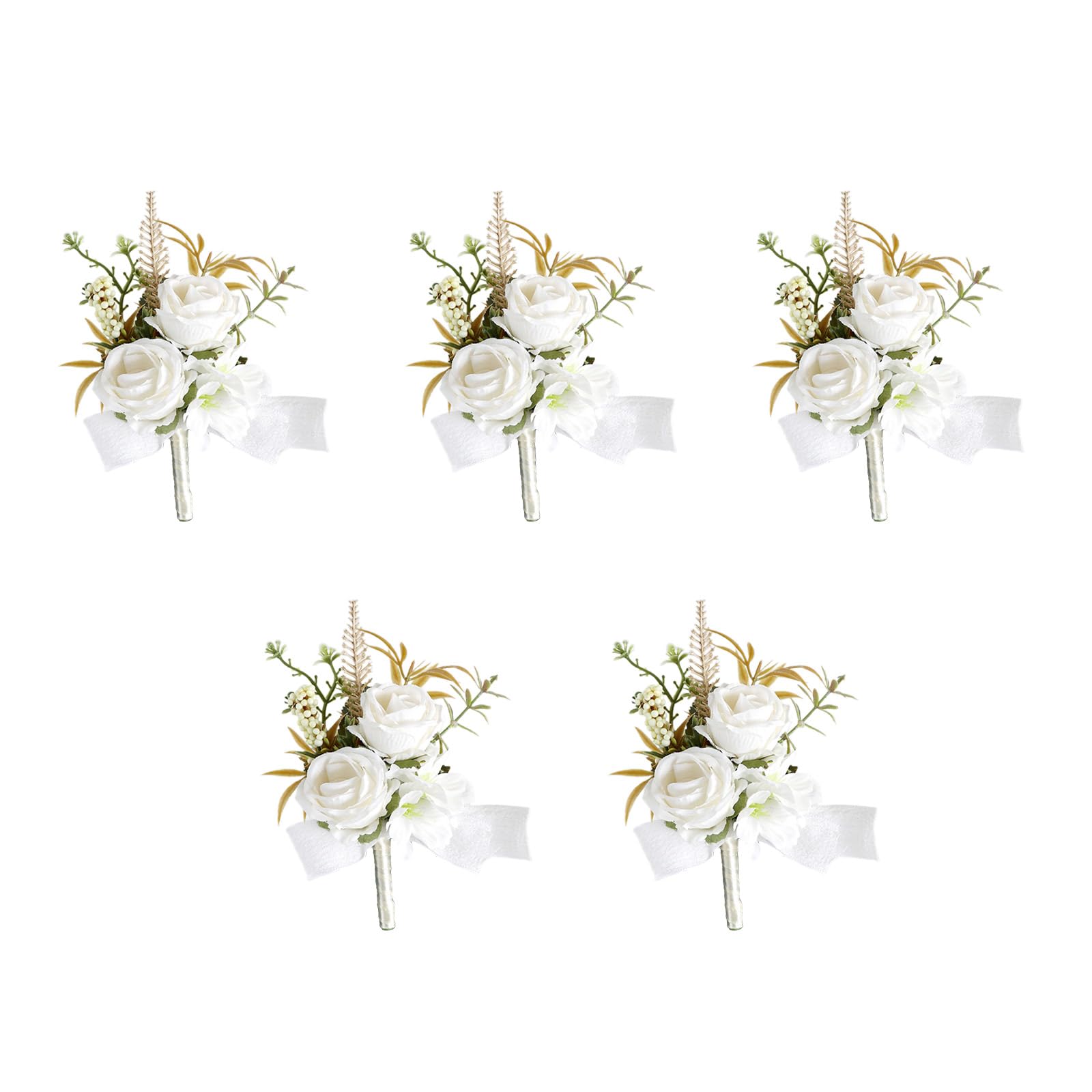 Tsophreniq 5Pcs Wedding Corsages Boutonniere Prom Boutonniere for Wedding Ceremony Anniversary, Rose Corsages for Bride and Groom, Artificial Flower Brooch