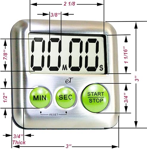 Miniatura 3 de eTradewinds Elegantes temporizadores digitales de cocina, paquete de 2 unidades con modelos de acero inoxidable eT-23 y modelo eT-25, memoria