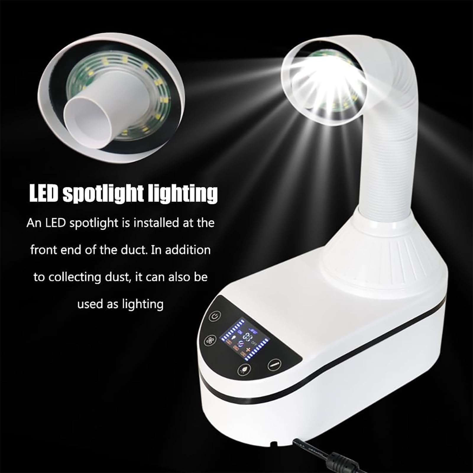 Aspirapolvere per unghie, potente aspirapolvere con faretto LED, condotto girevole a 360°, display LCD, touch screen intelligente per salone di bellezza