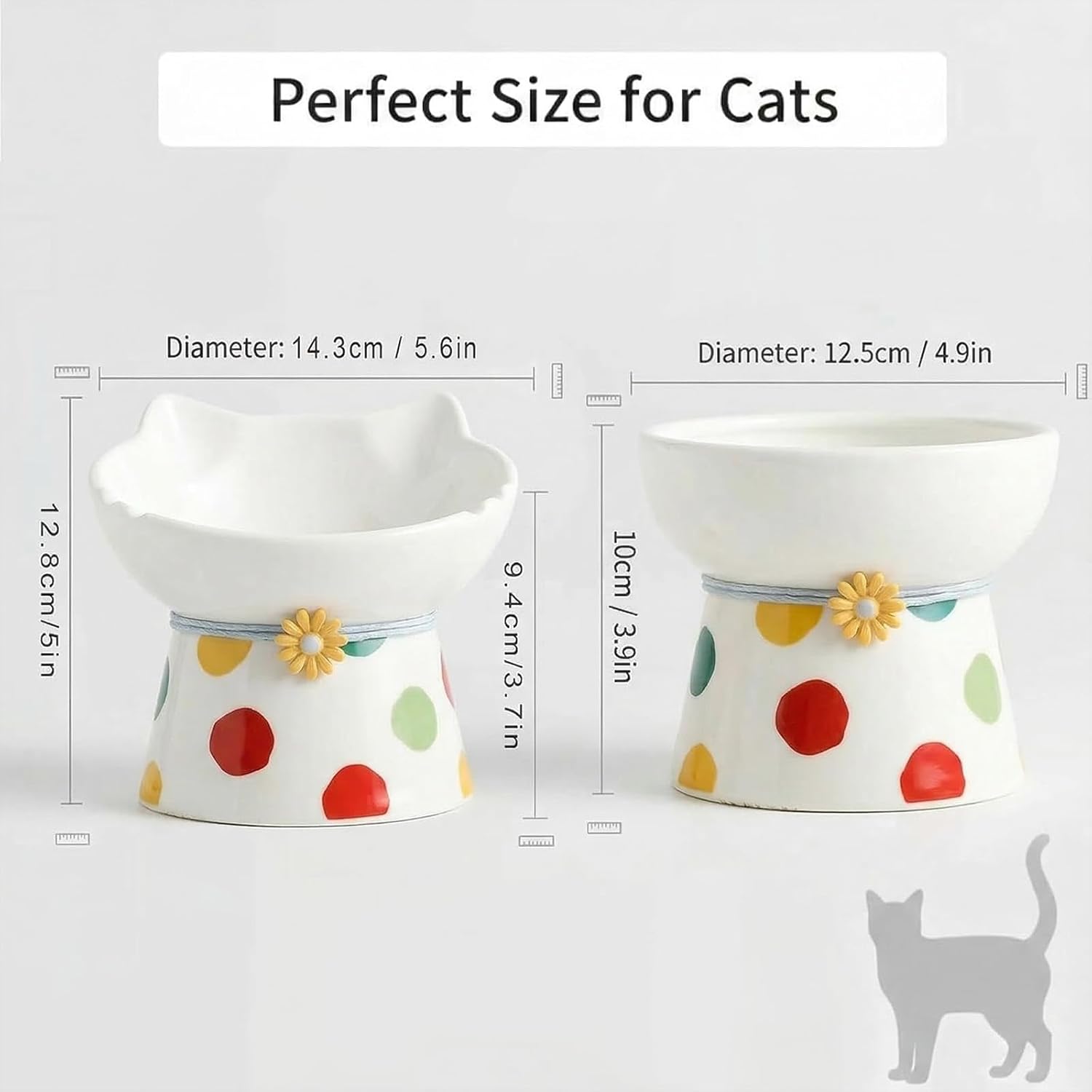 Elevated Ceramic Cat Bowls, 15°Raised Cat Food Bowl,Whisker Friendly Anti Vomiting Cats Dishes,Anti Vomiting&Protect Pet's Spine,Feeder Dish for Indoor Kitty and Small Dogs (Polka dot Tall cat Bowl)