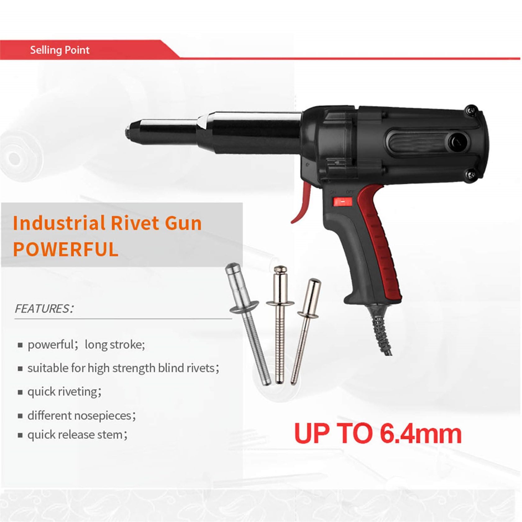 NarzęDzie Do Nitowania NitóW Elektrycznych Heavy Duty, Nitownica Elektryczna 220 V/600 W, PrzenośNa Wtyczka Elektryczna Nitownica Do NitóW Zrywalnych 4.0-6.4mm
