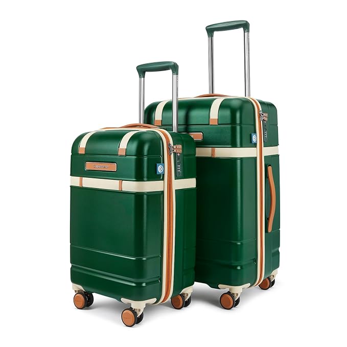 uppercase Chester Set of 2 (M+L) Trolley Bag for Travel | 360° 8 Wheels Hard Luggage with TSA Lock, Anti-Theft Zippers | Hard Sided Polycarbonate Suitcase for Both Men & Women (Green)