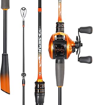 Sougayilang Baitcaster Combo IM6 Graphite 2-Piece Rod, M/MH Power, Stainless Steel Guides, 6.31 Gear Ratio, 18LB Drag for Bass, Walleye, Catfish Travel Combo
