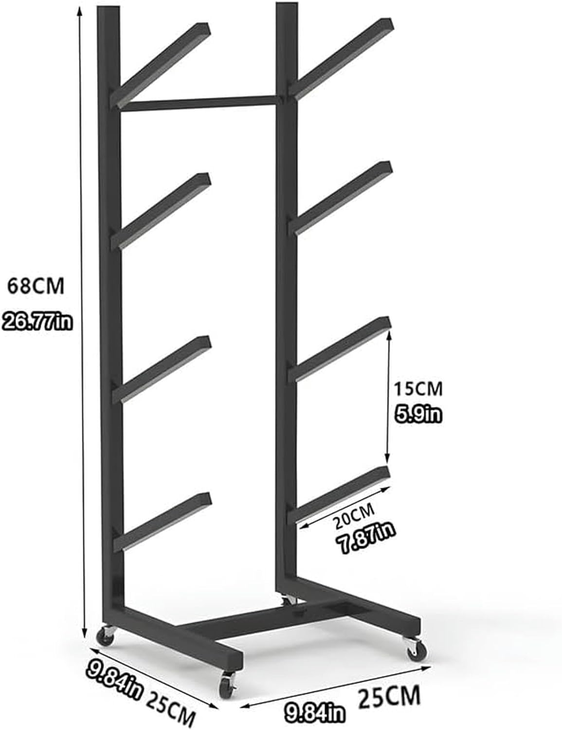 Black Floor-Standing Skateboard Organizer Holder Rack, Longboard/Snowboard Display Storage Rack, Standing for Skis/Skateboards/Scooter, for Home, Room, Garage, Gym