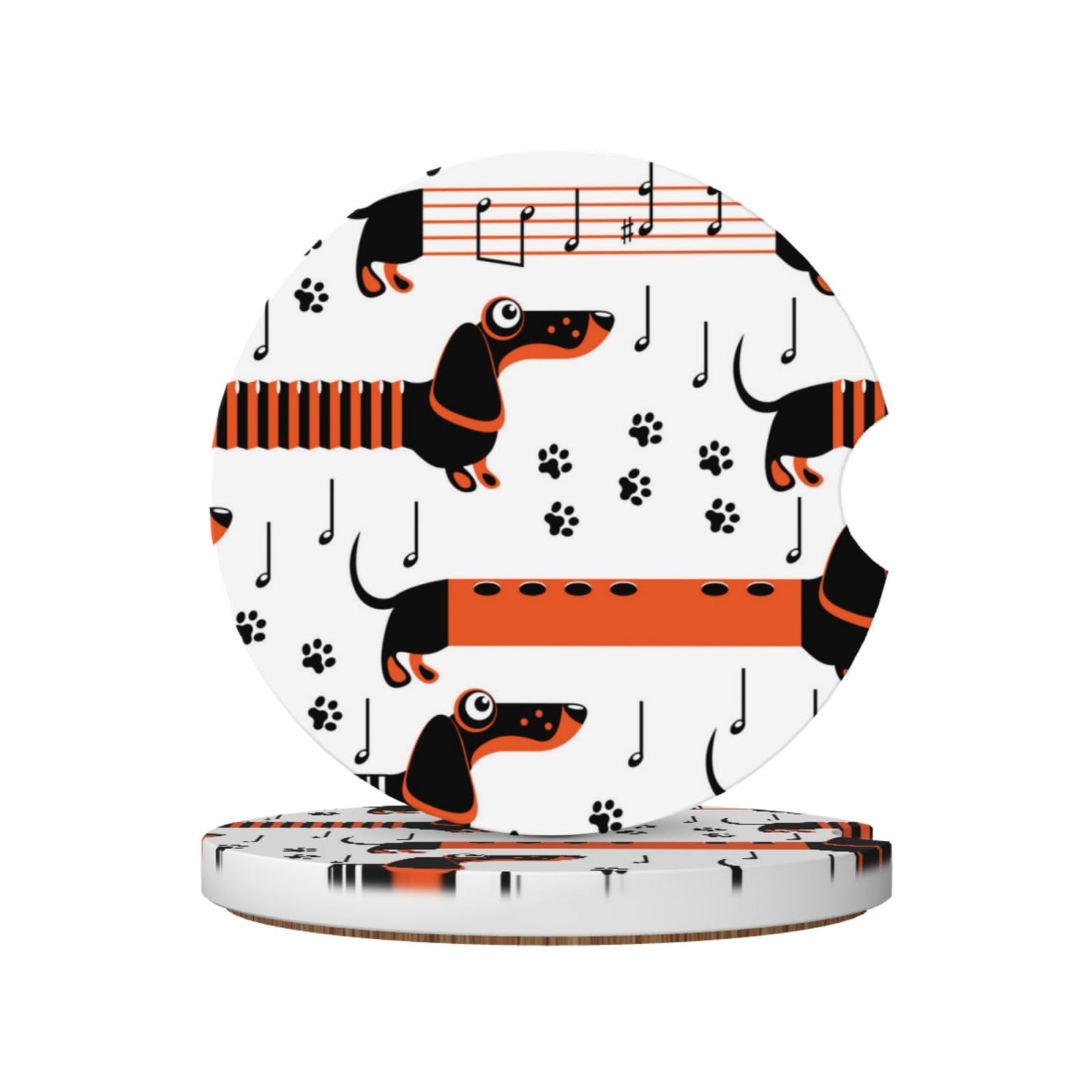 Dachshund Dogs In Form Musical, Car Cup Holder Coasters 2 Pack, Absorbent Ceramic Car Coasters with Non Slip Cork Base