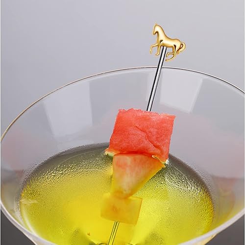 Miniatura 7 de RRRuo - Palillos reutilizables para cóctel de caballos, palillos de frutas para aperitivos, aceitunas y cerezas con brandié, 8 piezas (dorado)