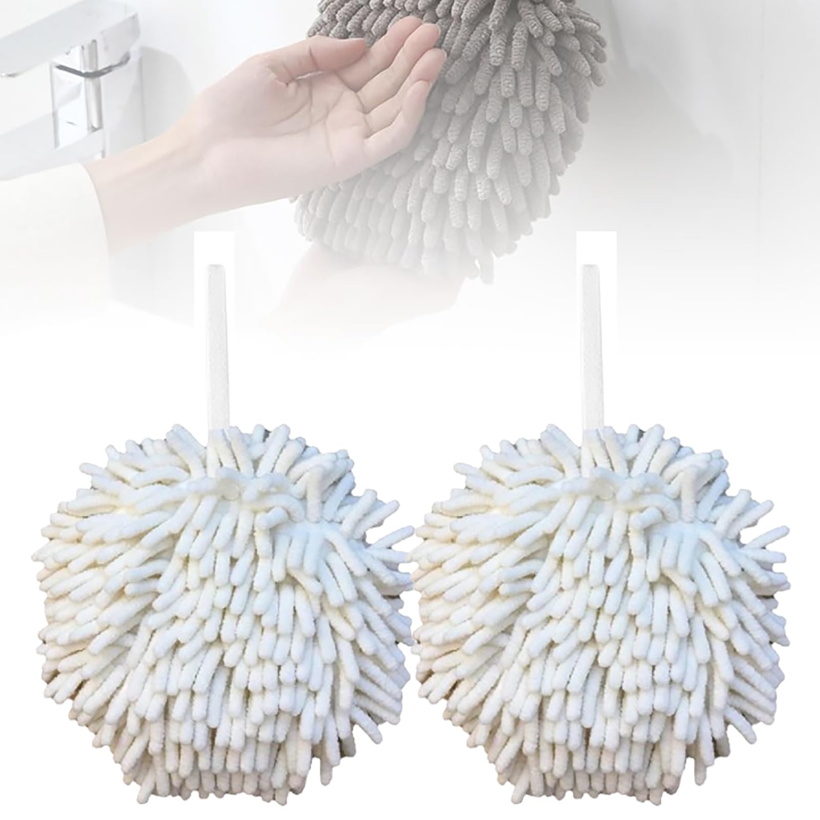 Morekfly Fuzzy Ball Hand Towels, Absorbent Hanging Hand Towel Ball for Kitchen & Bathroom Quick Dry Chenille Plush Hand Towel Puff Ball Hand Towels