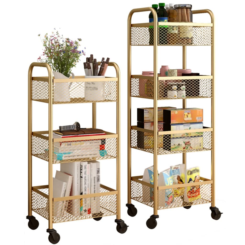 Carrello portaoggetti da Salone con Ruote, Carrello portaoggetti Sottile, Carrello Estraibile, Carrello a 3 Ripiani con cestelli in Filo Metallico, Carrello portaoggetti Mobile, Carrello por