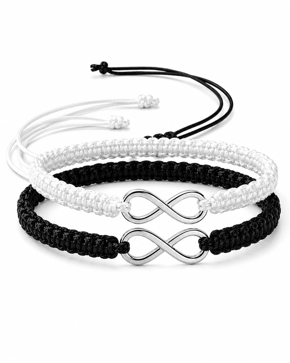 Infinity Couple Bracelet Black & White Adjustable Matching Set! Infinity Couple Bracelet for Men & Women | Adjustable Black & White Matching Bracelets | Love Symbol His & Hers Wristband | Romantic Gift for Couples-image-26