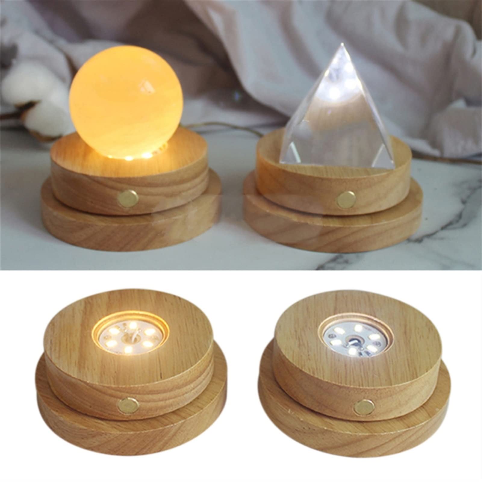 Striscia LED, strisce di illuminazione, striscia LED, luce a LED a stelo rotante luminoso, espositore oggetto trasparente in vetro, supporto rotondo in legno, forniture da bar, supporto per luce