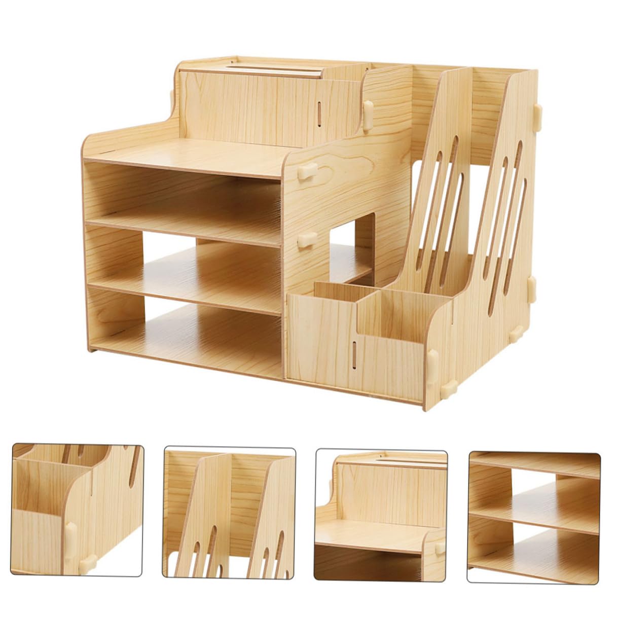 Organizador Escritorio Madera con Compartimentos Múltiples para Almacenamiento Archivos Papelería y Objetos Varios Diseño Deslizante para Oficina y Hogar
