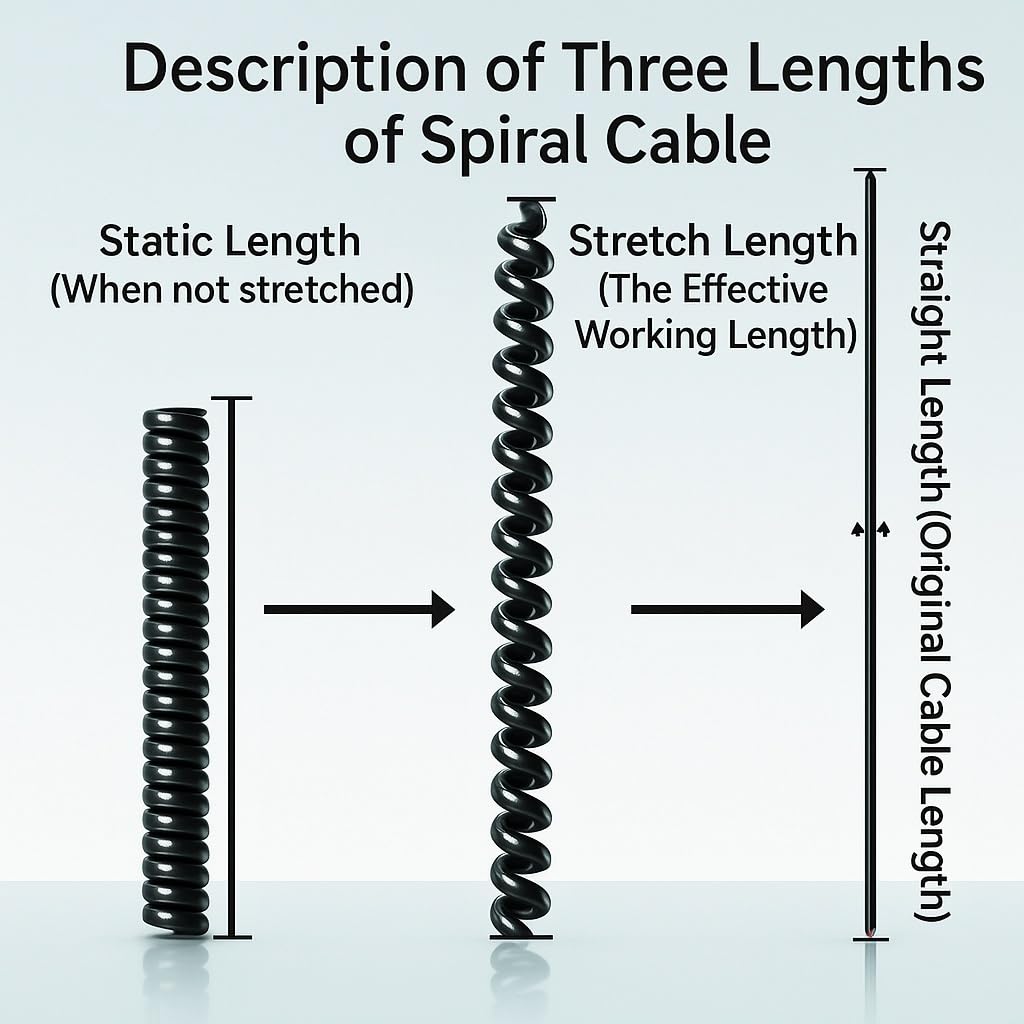 8 core 24AWG Telescopic Network Cable Household Sensor Spiral Wire Flexible Black Spring Cord for Enhanced Connectivity Stretch Flexible(Stretch 1 Meter)