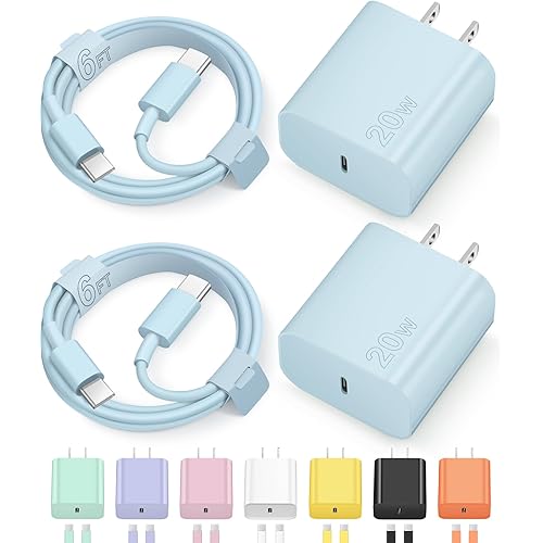 iPhone 17 16 15 Charger Fast Charging Type C Chargers USB C Charger Block iPhone Air Chargers with 2 Pack 6FT Cable for iPhone 17/17 Plus/17 Pro Max/16/16 Plus/16 Pro Max/15 Pro Max/iPad Pro(Blue)