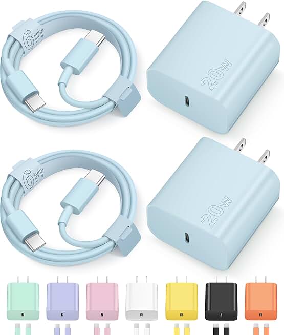 iPhone 17 16 15 Charger Fast Charging Type C Chargers USB C Charger Block iPhone Air Chargers with 2 Pack 6FT Cable for iPhone 17/