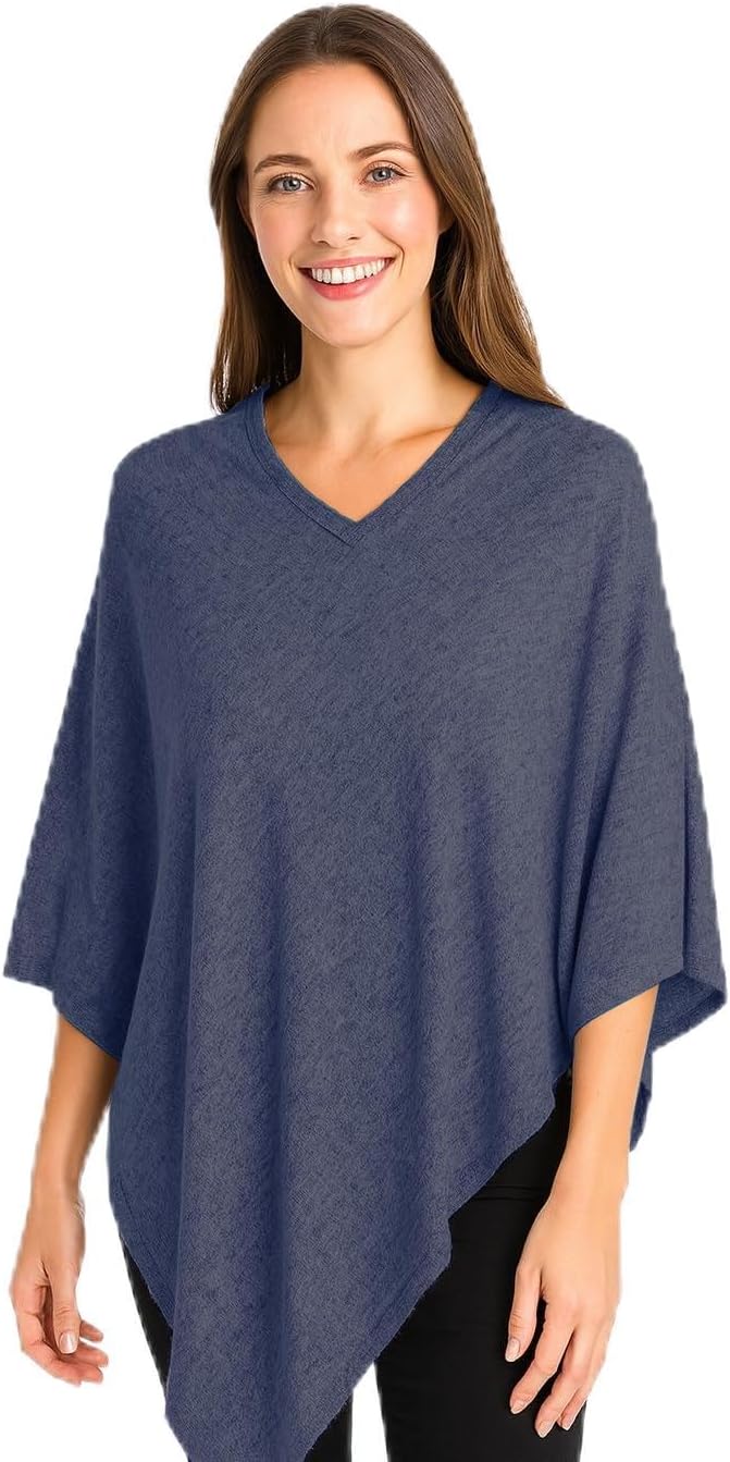 Luxury Merino Wool Cashmere-Feel Poncho – Super Soft Wrap Shawl for Women – One Size Fits All (40" x 56")