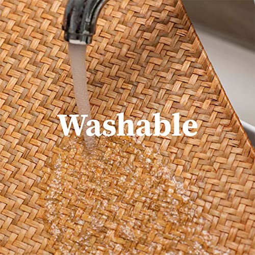 All Natural Handmade Woven Wood Placemats Set Of 6, Outdoor Rattan Seagrass, Eco-Friendly Wicker Bamboo Cork, Washable Non-Slip Jute Place Mats For Dining Table (17" X 12") #TOP1