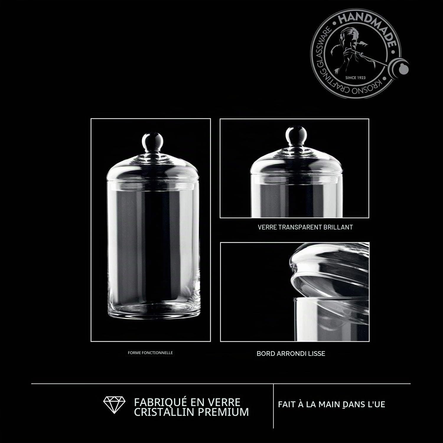Krosno Grande bonbonnière/bocal à biscuits avec couvercle | 2,7 L | 310 mm de haut, Ø 150 mm | Collection Glamour | Pour la maison, les restaurants et les fêtes | Cristal sans plomb