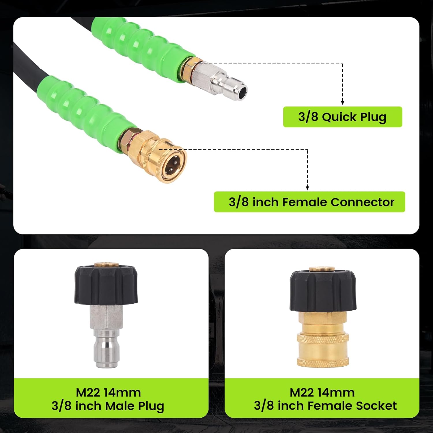 Pressure Washer Hose 3/8", 4800 PSI Heavy Duty Power 50FT Washer Hose High Tensile Steel Wire Braided, Kink-Free with 3/8" Quick Connects