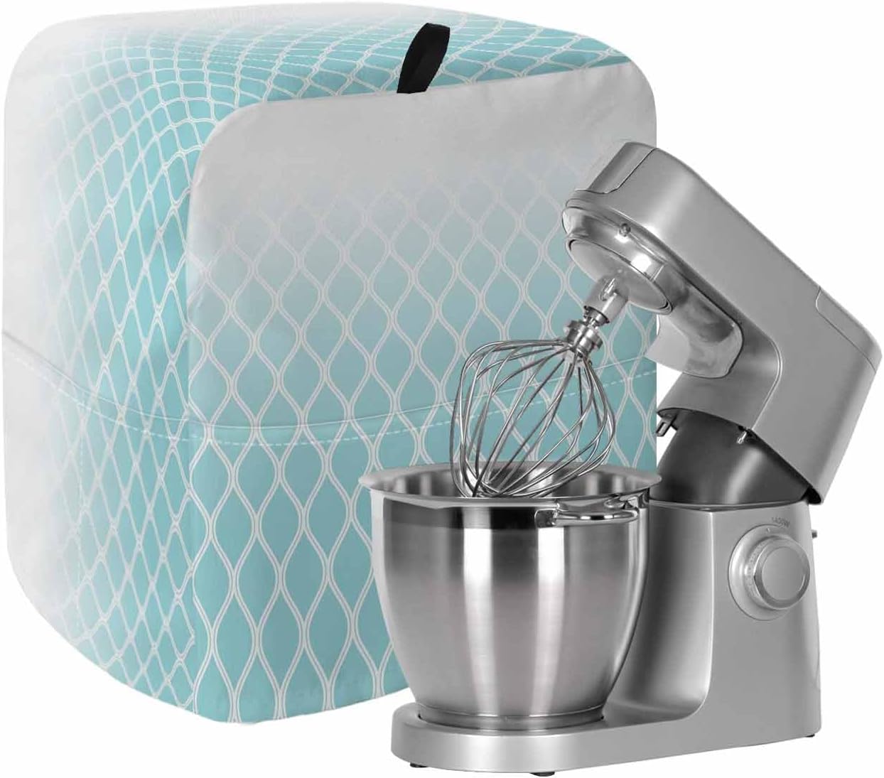 Aqua Ombre Stripe Stand Mixer Cover with Storage Pocket, Waterproof Kitchen Mixer Covers, Modern Abstract Art Gradient Striped Kitchen Appliance Dust Cover Compatible with 5-8 Quart Mixers