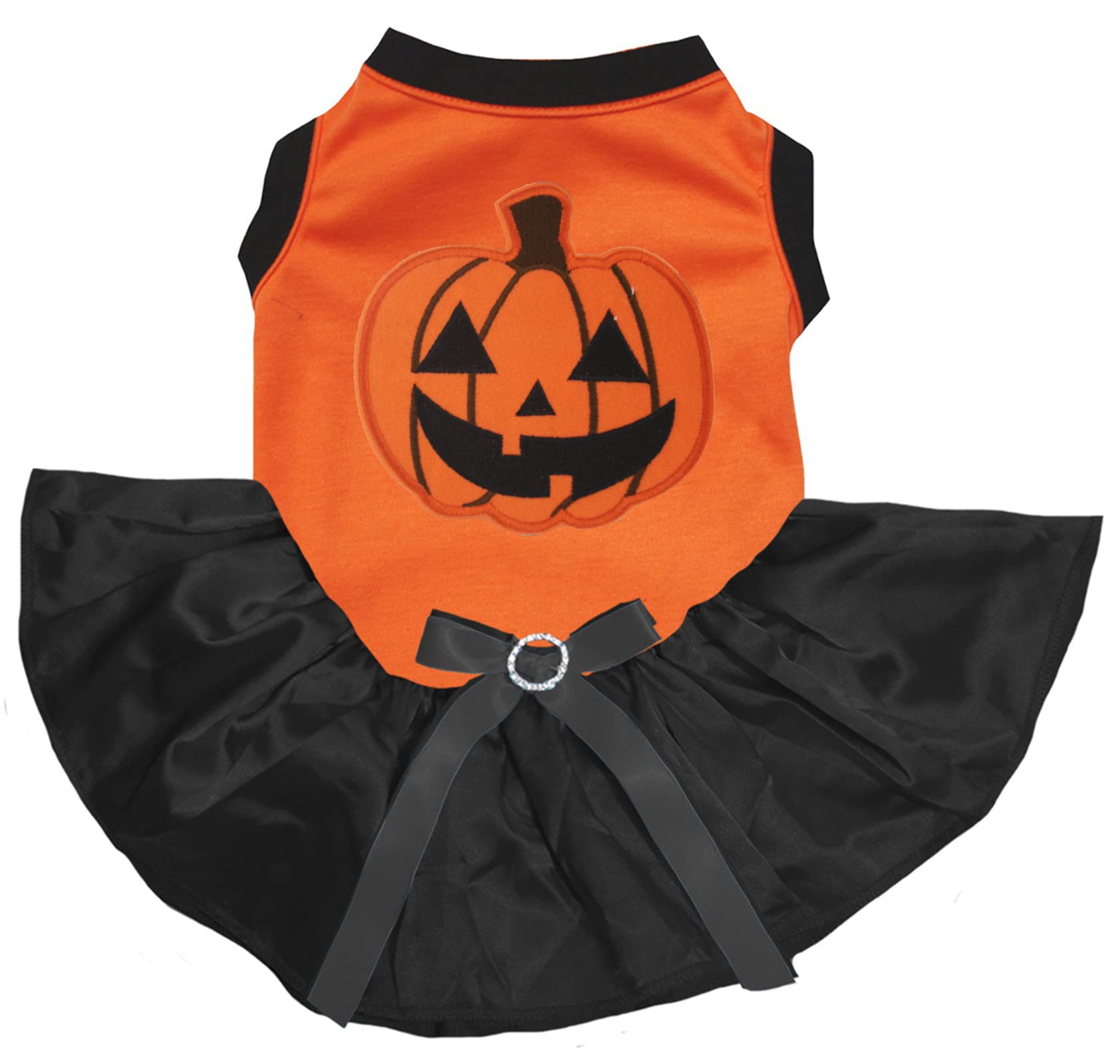 Robe citrouille pour chien orange et noir en taille M pour Halloween