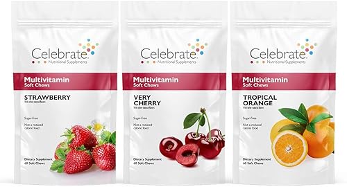 Celebrate Vitamins Bariátrica Multivitamínico Masticable Suave, FresaNaranjaCereza, Multivitamínico Masticable para Pacientes Postbariátricos,