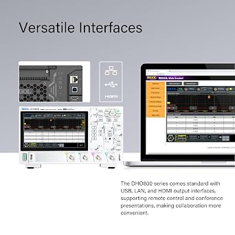 RIGOL Digital Oscilloscope DHO812 100 MHz 2-Ch + EXT Trig 1.25 GSa/s 12-bit 25 Mpts UltraAcquire 1,000,000 wfms/s 7 Touch LAN/USB/HDMI Web Control SCPI for Power Debug MCU Timing CAN Bus