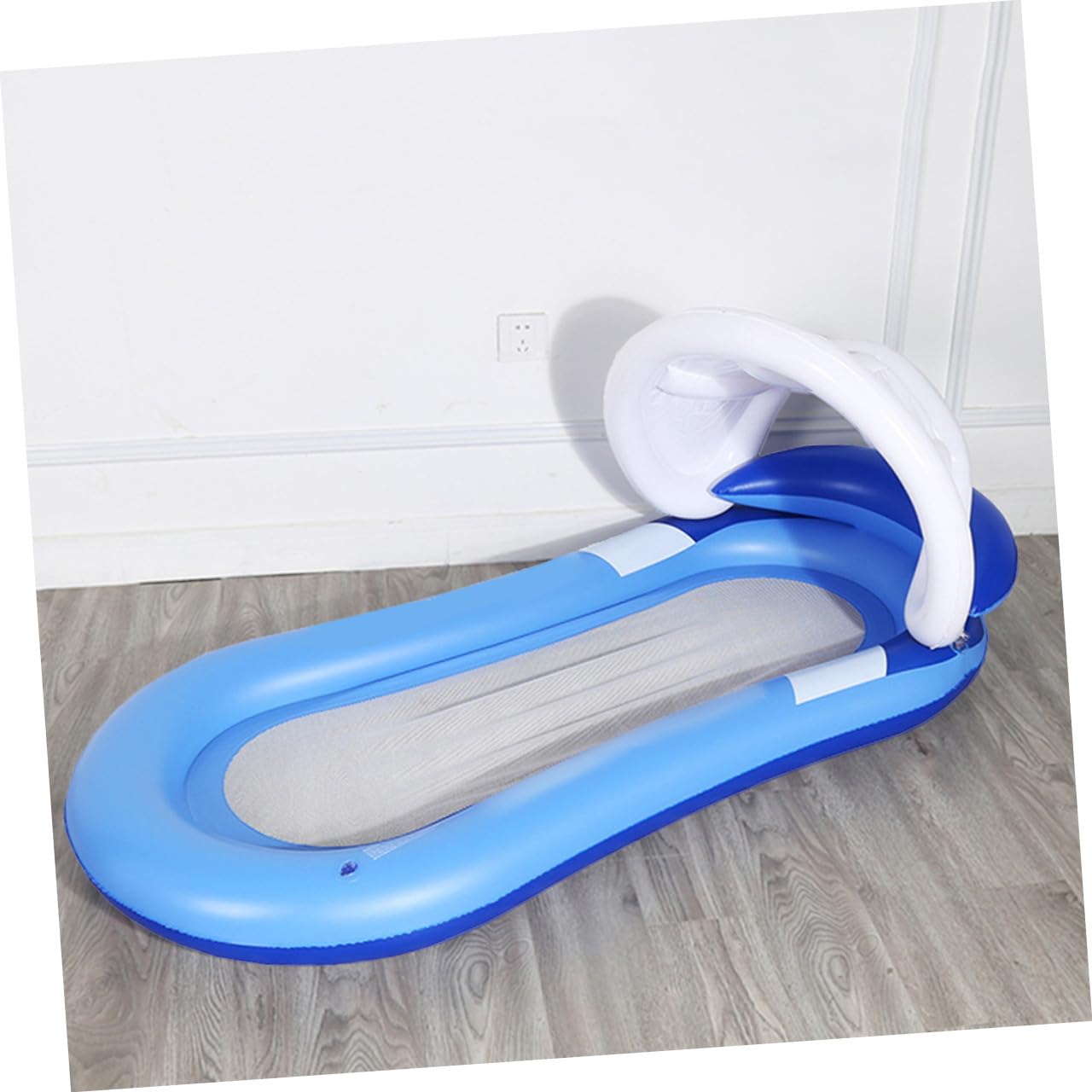 BESPORTBLE Cama Flotante Inflable y Hamaca de Agua para Adultos, Tamaño Mediano, con Toldo Desmontable, Respaldo y Malla de Nailon, para Piscina, Playa y Lago, Flotador Reclinable Azul