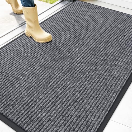 OLANLY Front Door Mat Indoor Outdoor Entrance, Waterproof Heavy Duty Doormat, Fade Resistant, Low Profile, Easy Clean Patio Porch Welcome Floor Mats for Entry, 47x32, Grey