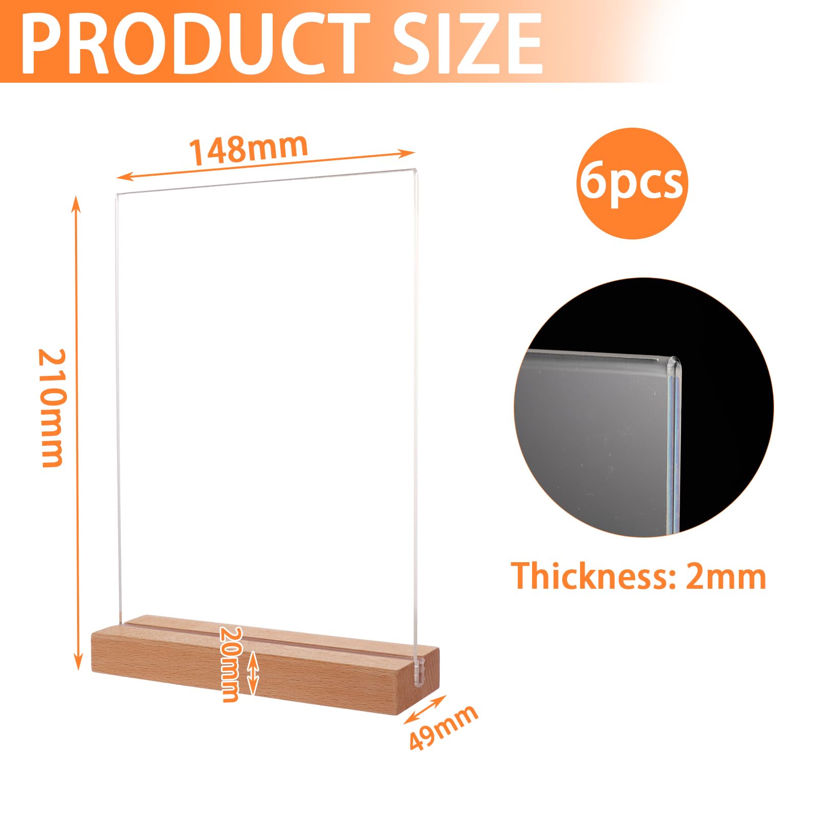 Lot de 5 Présentoirs Table A5 Élégants, Porte Affiche A5 Bois et Acrylique Haute Transparence, Support de Signalétique Double Face pour Commerce et Événements