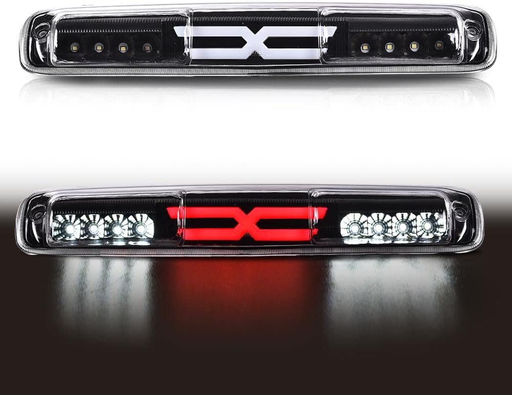 PIT66 LED 3rd Third Brake Light, Compatible with Chevy Silverado/GMC Sierra 1500 2500HD 3500 1999-2006 High Mount Stop Parking Light Third Brake Cargo Lamps Clear Housing Red &Clear Lens 531074