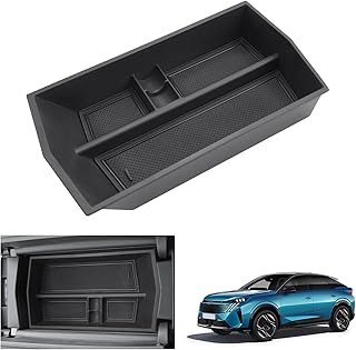 GAFAT Compatible with Peugeot E-3008 E-5008 GT Allure 2024 2025 Centre Console Storage Box, e-3008 from 2024 Armrest Organiser Shelves 3D Original, Peugeot e-3008 Accessories (Black)