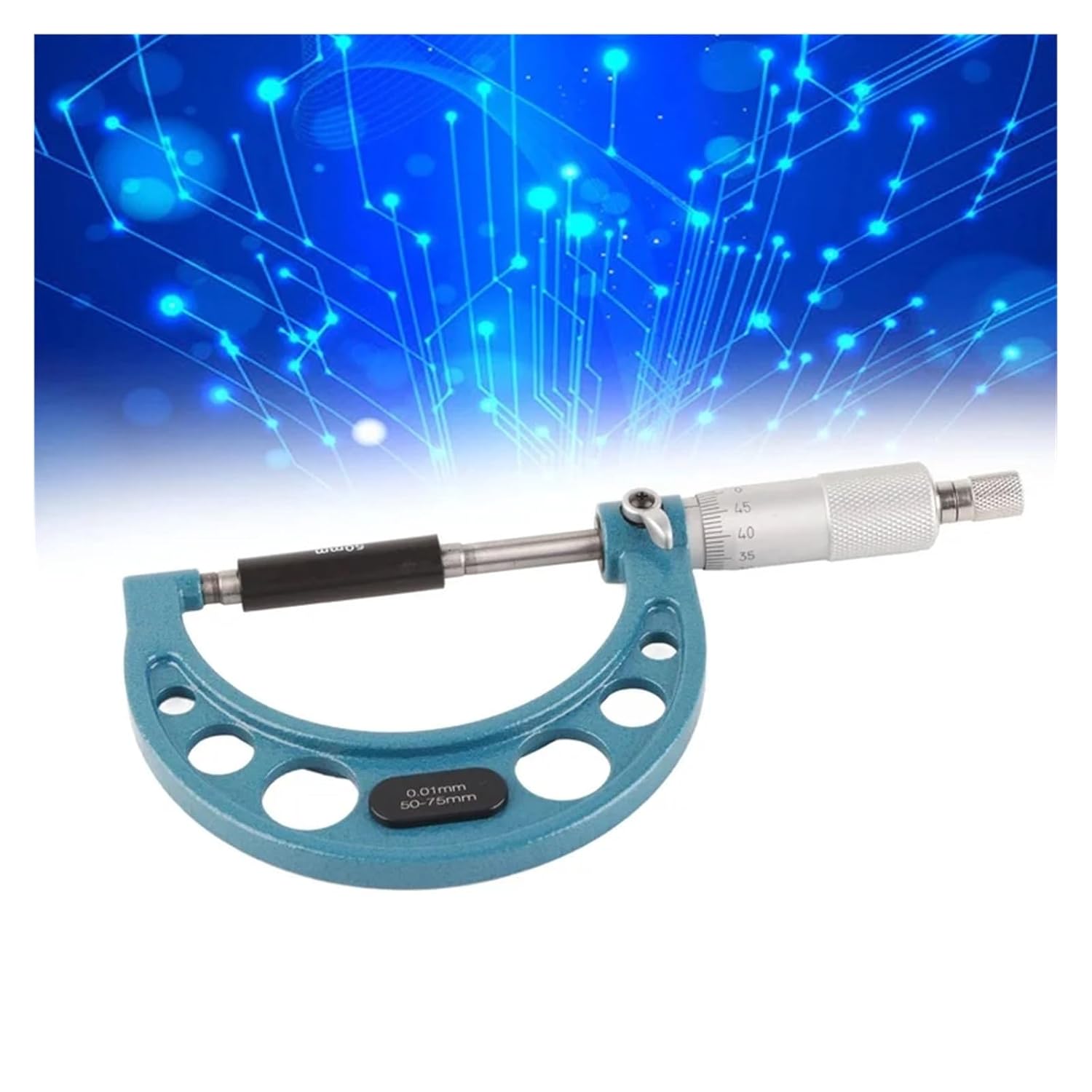High Precision Stainless Steel Outside Micrometer Tool for Thickness Measurement 50-75 mm, with Wrench, Accuracy 0.01 mm